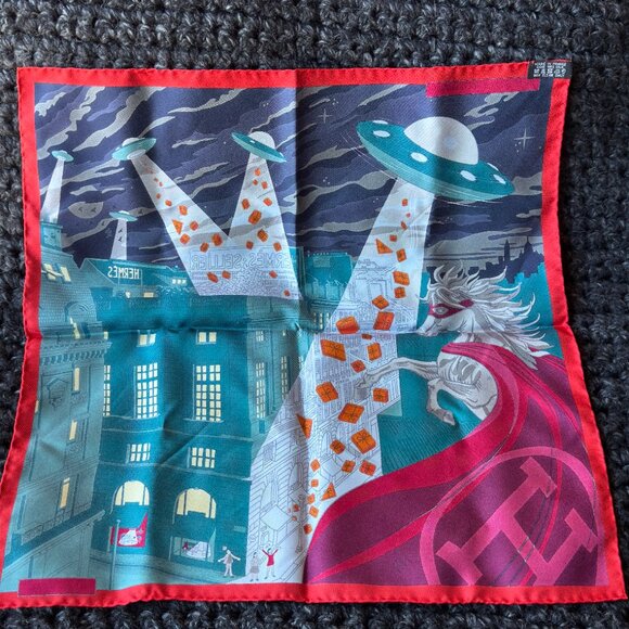 Hermès "Space Shopping au Faubourg" 42cm Silk Scarf - Picture 6 of 9